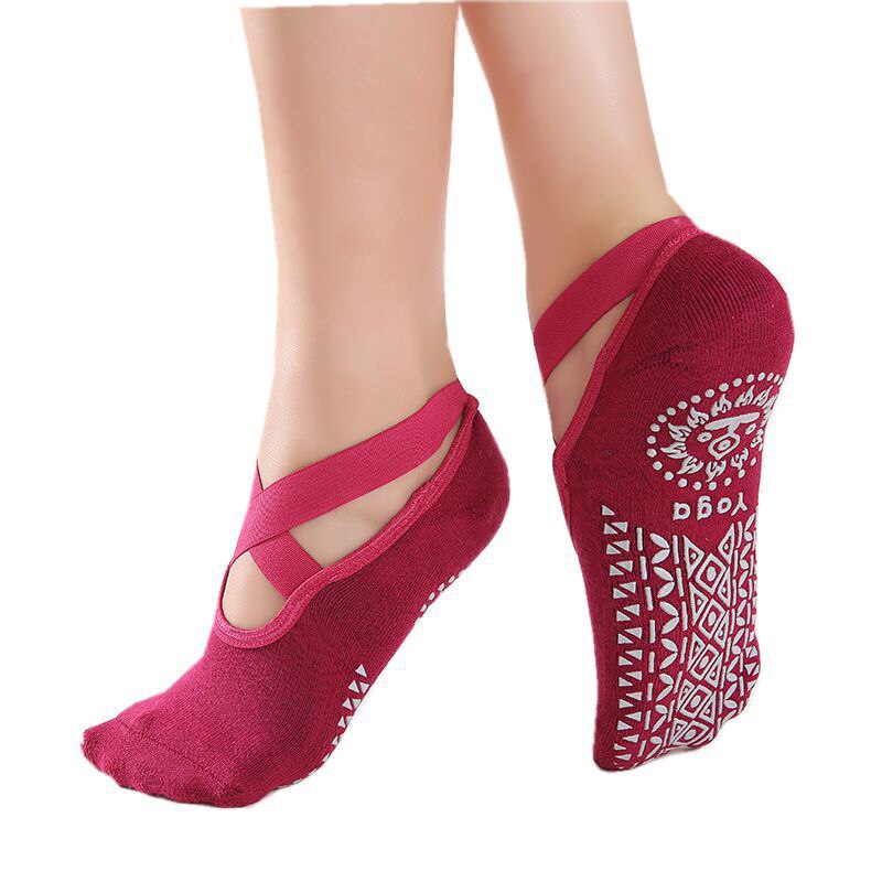 Kvinder yoga sokker anti slip ballet fitness sokker elastisk komfort pilates greb sok kvinde dans træning sokker træning tilbehør: Rød