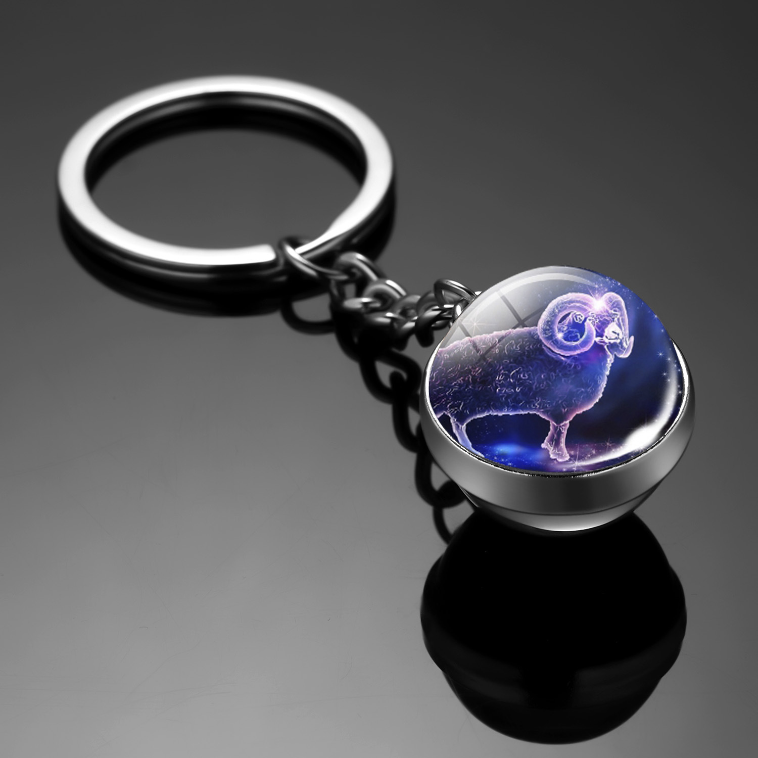 Llavero con dijes Original, llavero de 12 constelaciones, llavero luminoso de bola de cristal de doble cara, accesorios colgantes para coche, llaveros: Beige
