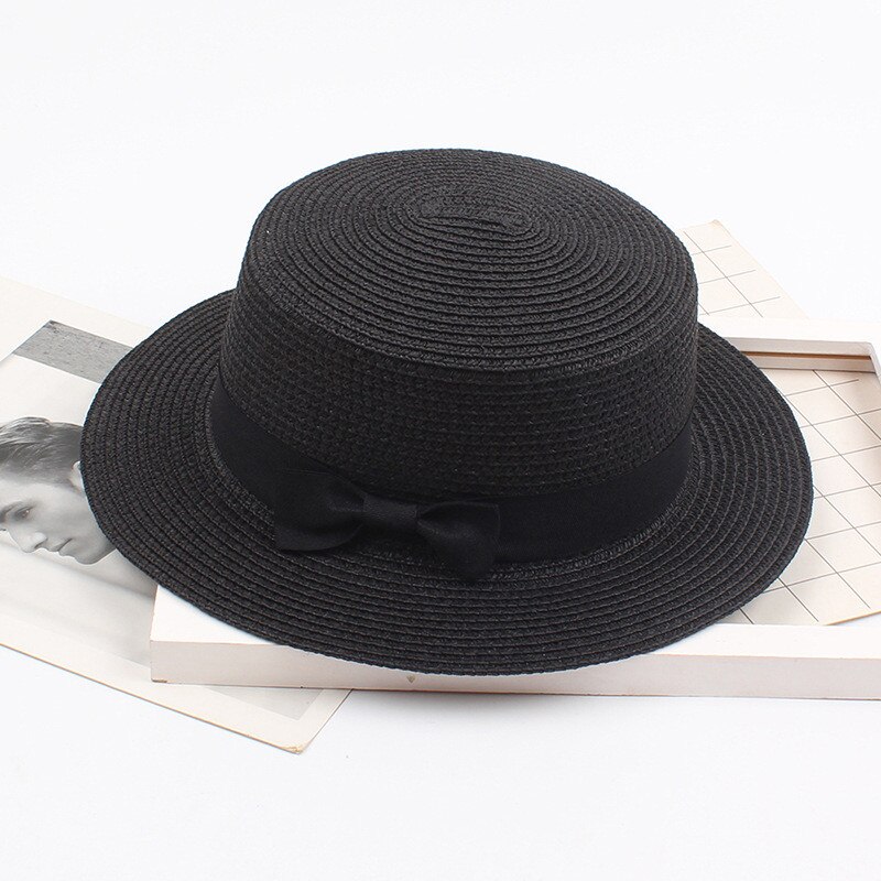 Ladies Summer Solid Top Hat Sun Visor Sun Straw Beach Hat Female Casual Panama Hat Lady Brand Women Flat brim Bowknot Straw cap