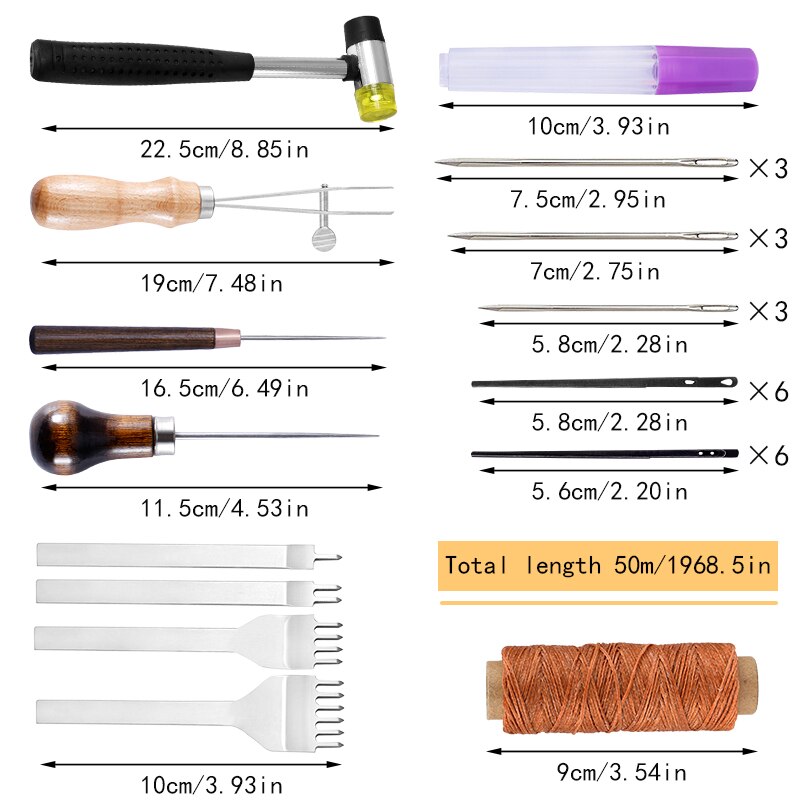 LMDZ Leather Sewing Kit Waxed Thread Leather Needle Awl Leather Hole Punches Leather Working Craft Repair Kit for Hand Sewing