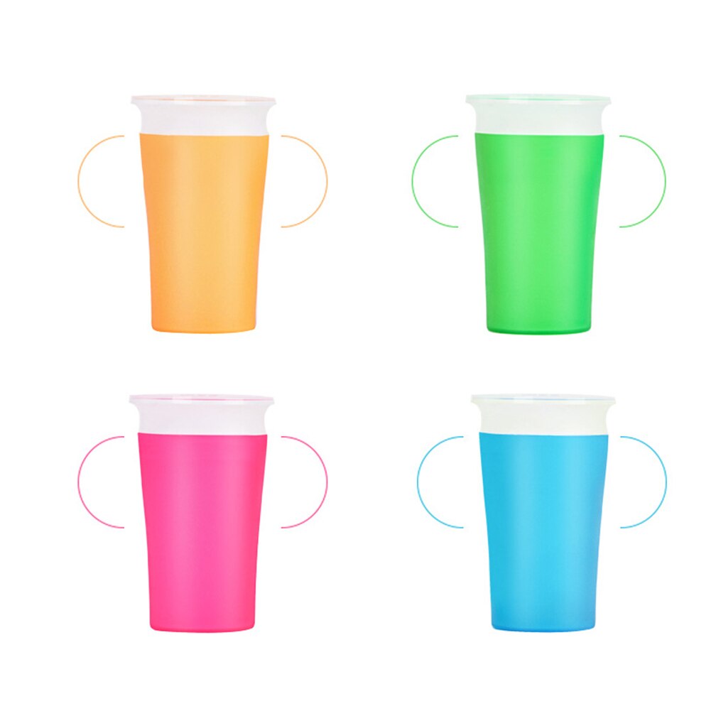 Water Anti Spill 360 Degree Cup Portable Training Smooth With Handle Easy Clean Learning Silicone Soft Toddler Drinking Solid