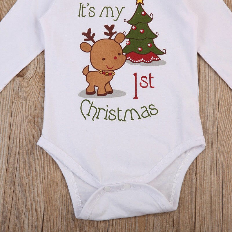 Letter Printed Children Boy Girls Cotton Tops Rompers Long Sleeve Christmas Cute Deer Infant Baby Girls Boys Romper Outfit