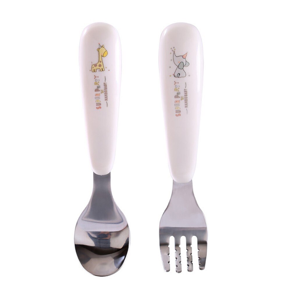 Tecknad baby sked för att mata barn sked mata servis barn gaffel pipetter barn bestick baby middag: Gaffel sked vit