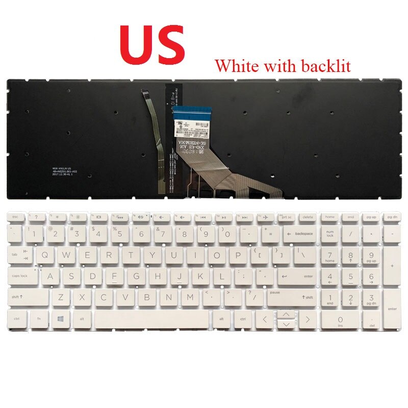 Us/Uk/Sp/Spaans/La Latin Keyboard Voor Hp 17-Door 17T-BY 17-CA 17Z-CA 15S-DU 15S-DY 15-DY 15-DW 15-CS 15t-DA TPN-C139 TPN-Q208: US White backlit
