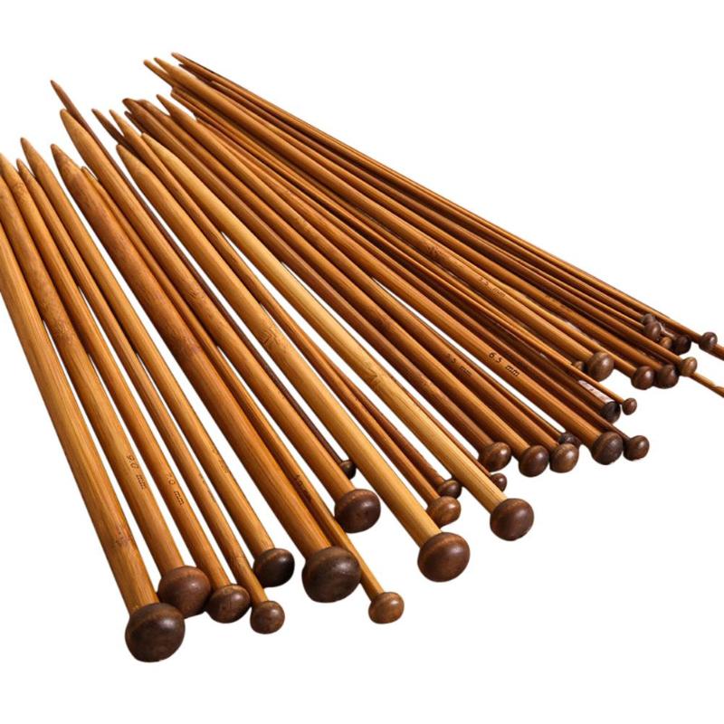 36Pcs 18 Size Bamboe Haak Naald Set Single Puntige Carbonize Breinaalden Binnenlandse Weave Breien Tool