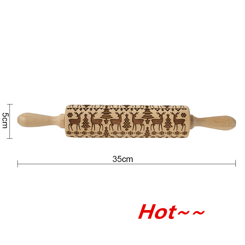 Weihnachten Hirsch Holz rollen Stift Präge Backen Kekse Keks Fondant Kuchen Teig Gemusterten Walze Schneeflocke: heiß2