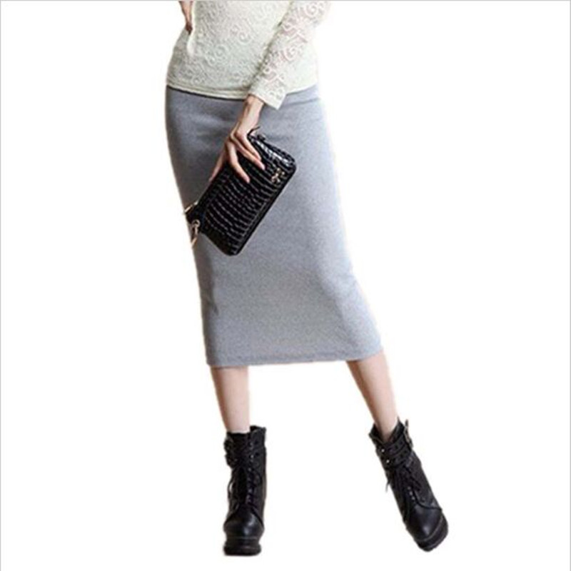faldas de invierno Sexy Chic faldas lápiz lana Rib Knit falda con cintura elástica Paquete de división de cadera Midi falda Maxi Vintage