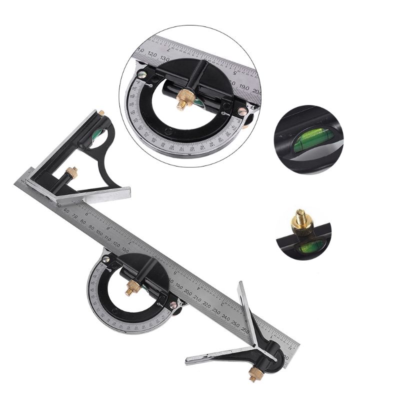 Regla de ángulo transportador multifunción de acero inoxidable, herramienta de medición de nivel de espíritu, marcado de altura y profundidad, 300mm/12 ", A5YD
