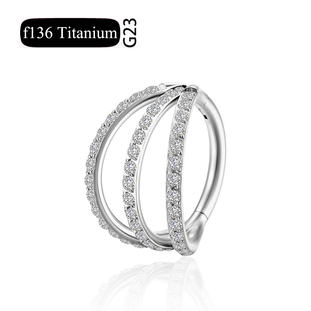 F136 Titanium 16G Scharnierend Segment Neusring Zc Septum Clicker Daith Oorbellen Hoepel Oor Kraakbeen Tragus Helix Piercing Sieraden: Rood / Puur Goud Kleur