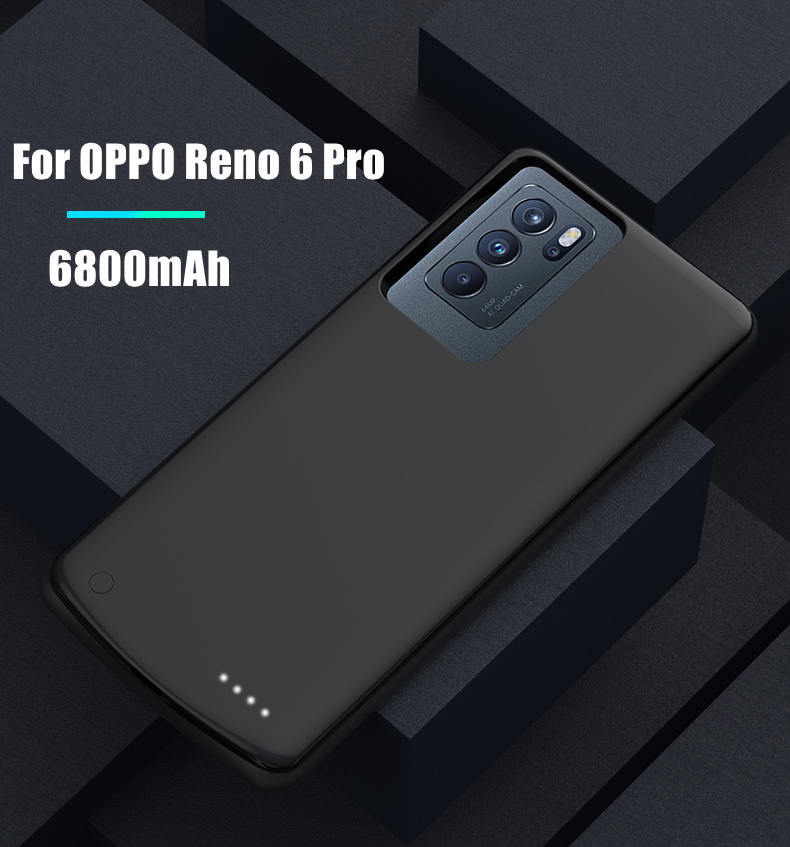 Fundas para cargador de batería para OPPO Reno 6 Pro, fundas para batería de 6800mAh, cubierta de carga de Banco de energía de respaldo para OPPO Reno 6 Pro + funda de energía: Black Reno 6 Pro