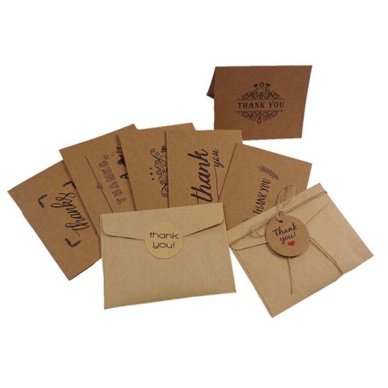 6pcs Kraft Message DIY Folding Birthday Wedding Invitations Party Handwritten Blessing Greeting Cards Kids Mini Stationery