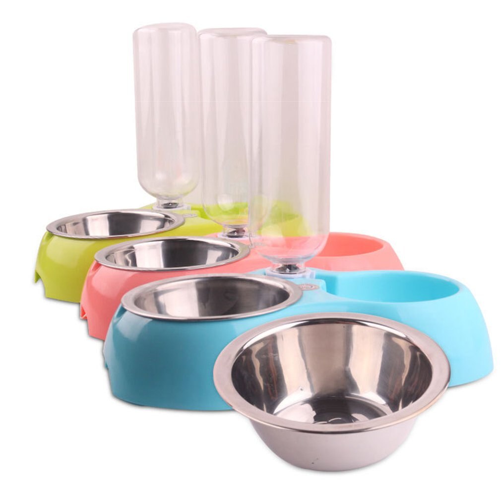 Draagbare voerbak voor huisdieren, plastic, automatische voerbak met dubbele poort, waterdrinkbak, voerbak voor katten, honden