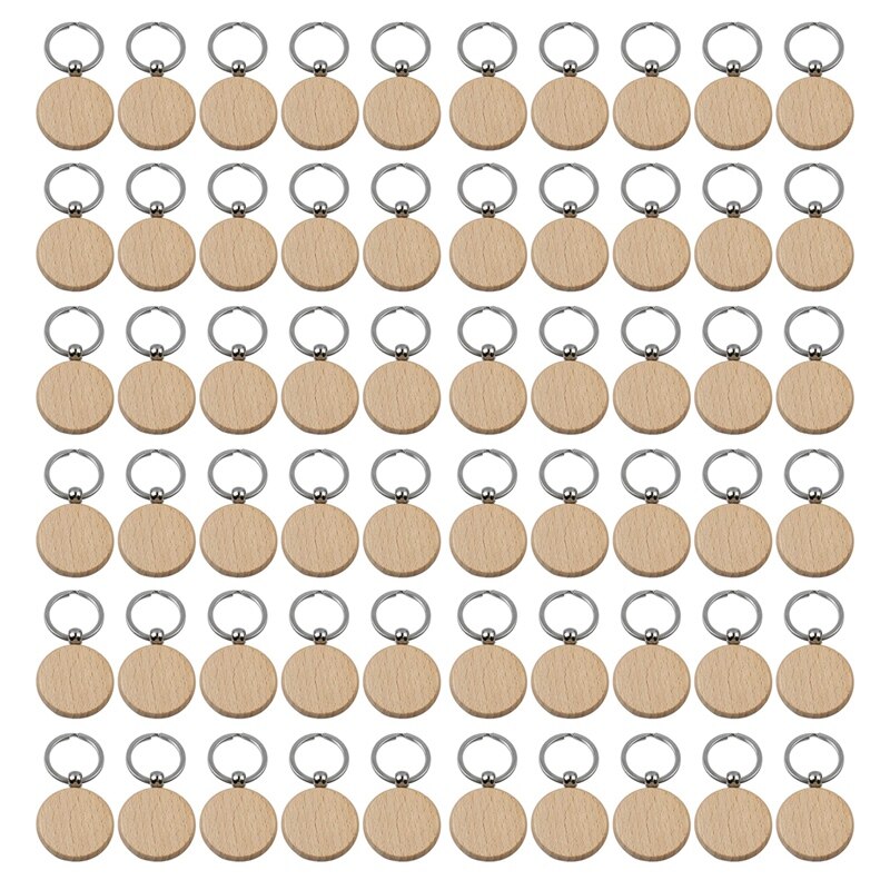 Llaveros de madera redondos para manualidades, 60 unidades, Diy, etiquetas para llaves, puede grabar Diy,: Default Title