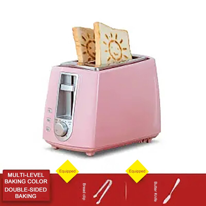 Electric Toaster Household Automatic Bread Baking Maker Breakfast Machine Toast Sandwich Grill Oven 2 Slice Kitchen Appliances: Pink Upgraded