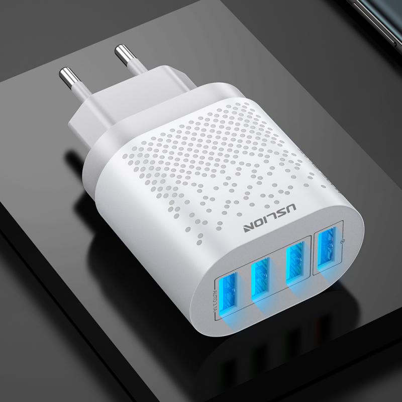 48W Schnell 4 USB Ladegerät Adapter 3,0 USB Ladestecker Ladegerät Für iPhone Xiaomi Schnelle Ladegerät praktisch ladegerät Adapter: Weiß EU