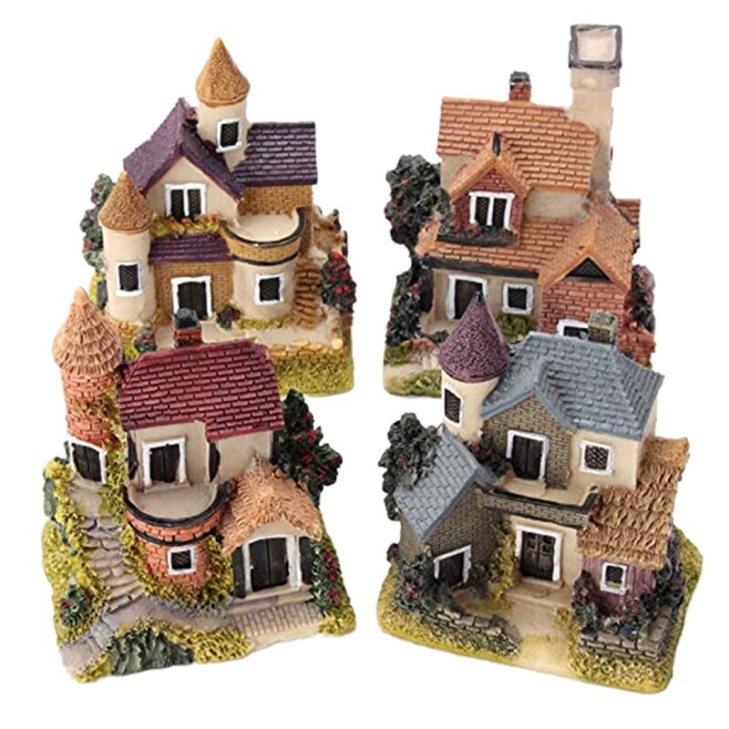 Cute Mini Resin House Miniature House Fairy Garden Landscape Home Garden Decoration Resin Crafts 4 Styles Color Random: Default Title