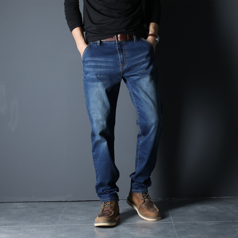 Stor størrelse 44 46 48 jeans herre stretch bomuld åndbar mandlige forår efterår denim lange bukser lette jeans arbejds fritidsbukser