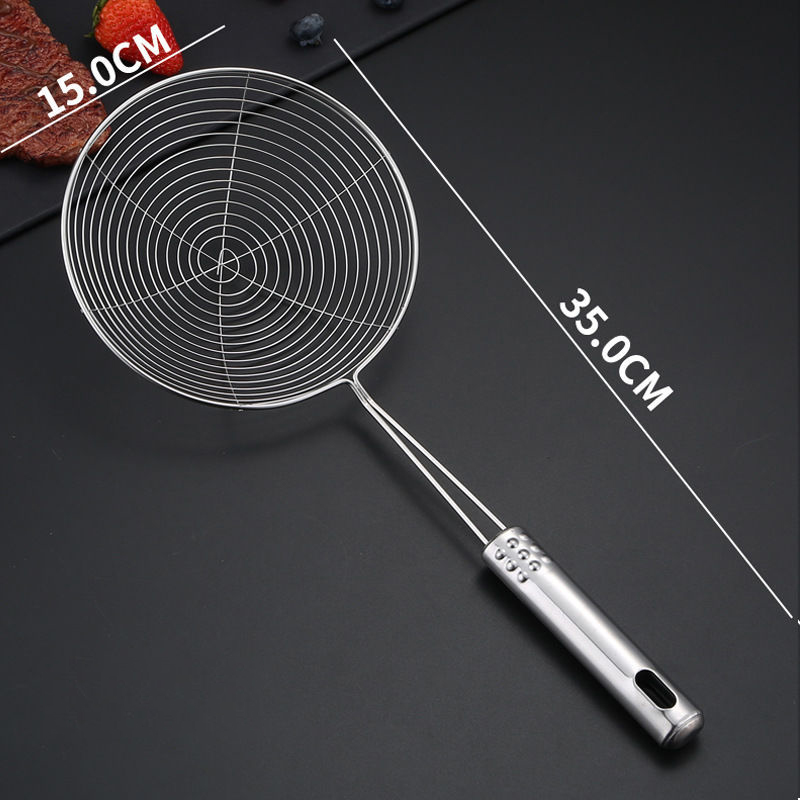 Solid Stainless Steel Spider Strainer Skimmer Ladle for Cooking and Frying, Kitchen Utensils Wire Strainer Pasta Strainer Spoon: Red