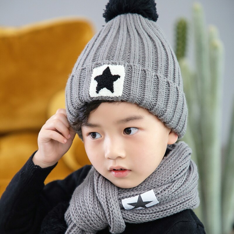 Children Knitted Hats & Scarves Sets Hailball Beanies Knit Kids Winter 2 Pcs Set Winter Hats For Children Hat Winter