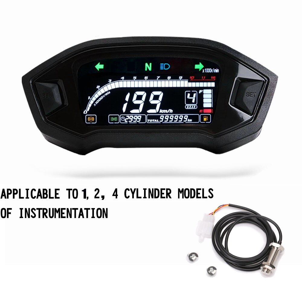 Motorcycle LCD Cylind For 1,2,4 Cylinder ​Speedometer 12000 RPM Optional Backlight Digital Odemeter Tachometer: D