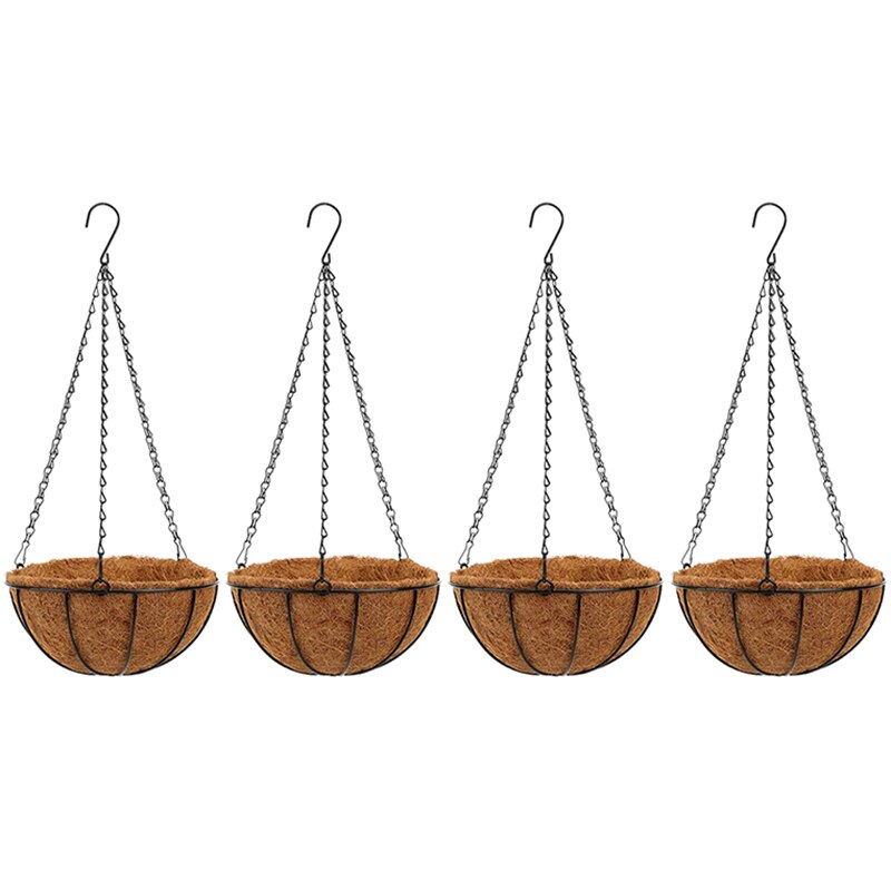 Pots de fleurs suspendus adaptés aux plantes d'intérieur et d'extérieur, en métal avec support doublé de coquille de noix de coco