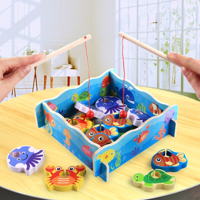 Houten Vissen Speelgoed Kinderen Kitten Vissen Game Product Houten Stereo Assembleren Vissen-Staaf 3D Fishing Game