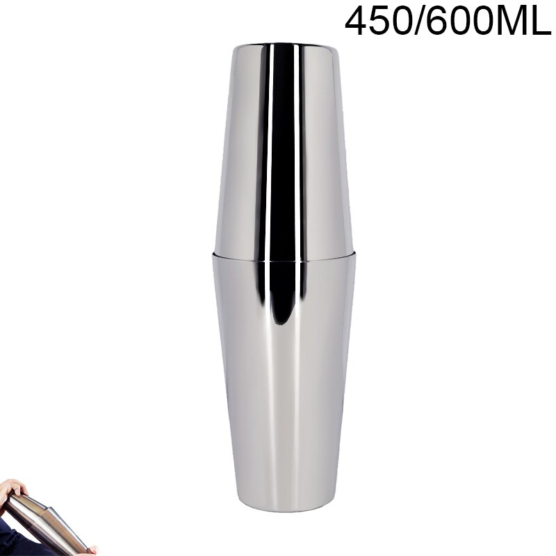 Stainless Steel Boston Cocktail Shaker Bar Set with Cocktail Recipe Booklet: 450 600ml Shaker