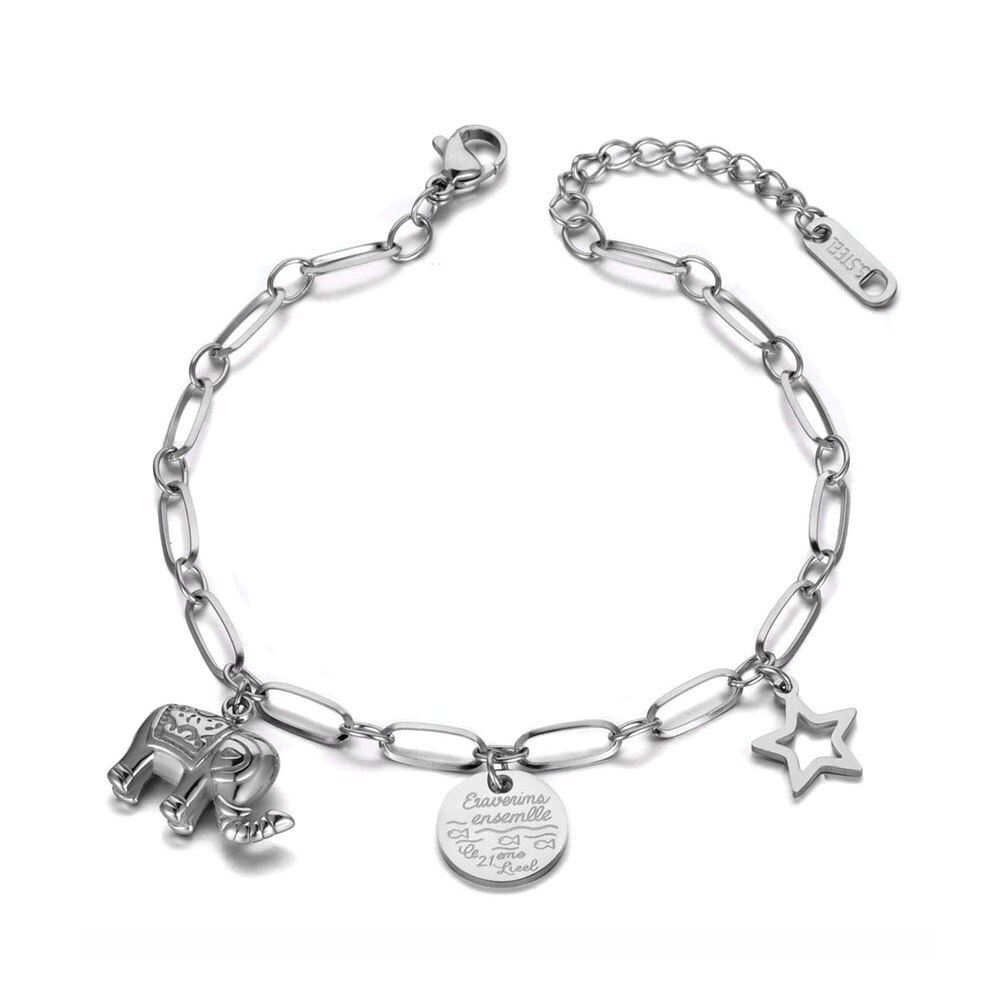 Lokaer elefante de estrella etiqueta dije pulsera brazalete para mujeres de acero inoxidable cadena de enlace Bohemia verano playa joyería B19121