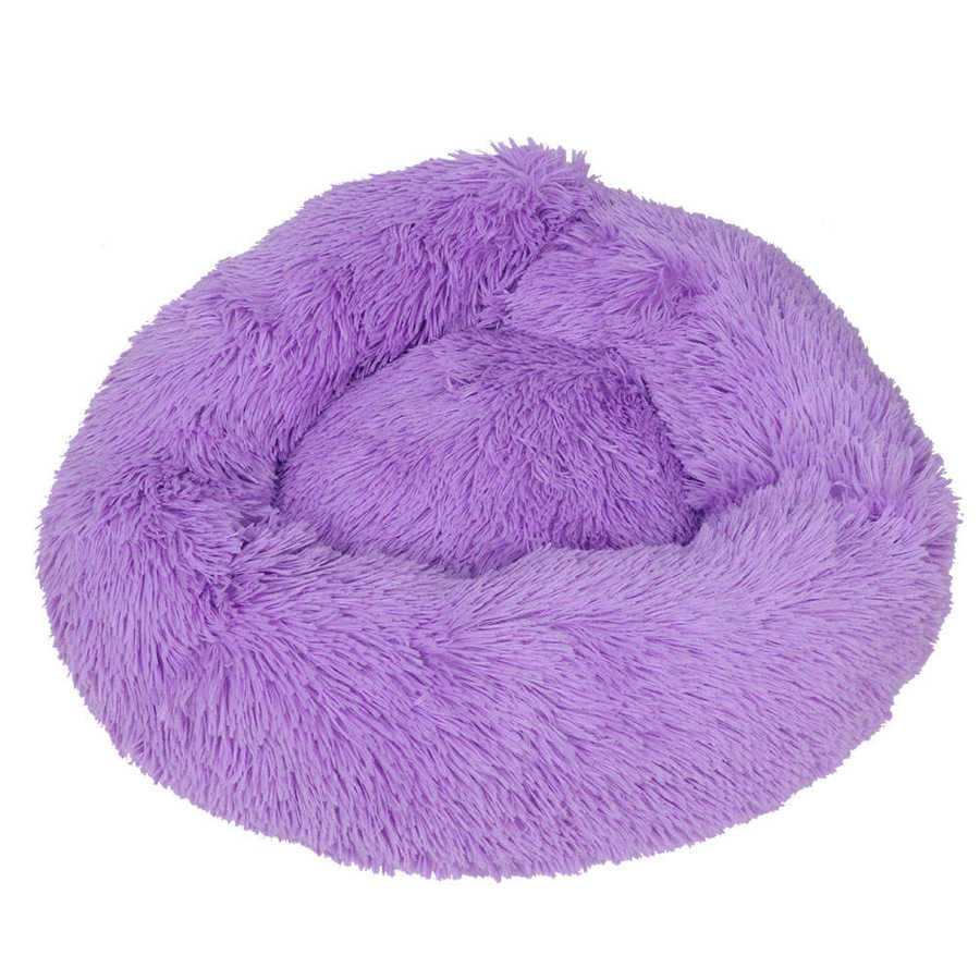 Pet Bed Round Shape Plush Soft Plush Dog Cat Puppy Sleeping Winter Warm Cushion: purple / S