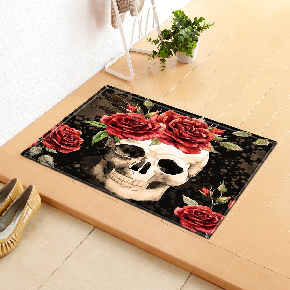 Zeegle skull trykt dørmåtte kontorstol gulvmåtter gang tæpper skridsikker badeværelse måtter køkken tæppe soveværelse sengebord tæpper: Kranium 01 / 50 x 80cm