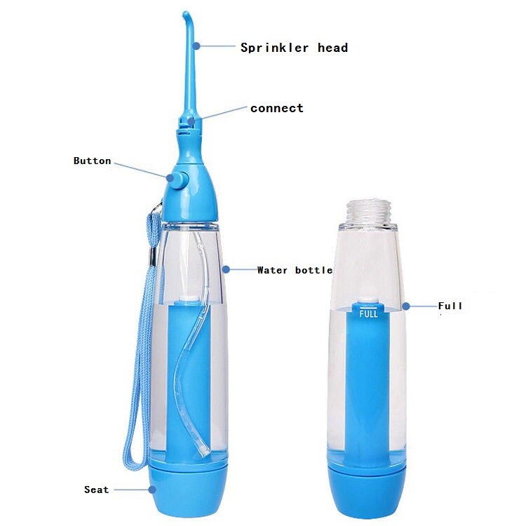 Bærbar oral irrigator rengør munden vask din tandvand vanding manuel vand tandtråd ingen elektricitet abs: Blå (70ml)