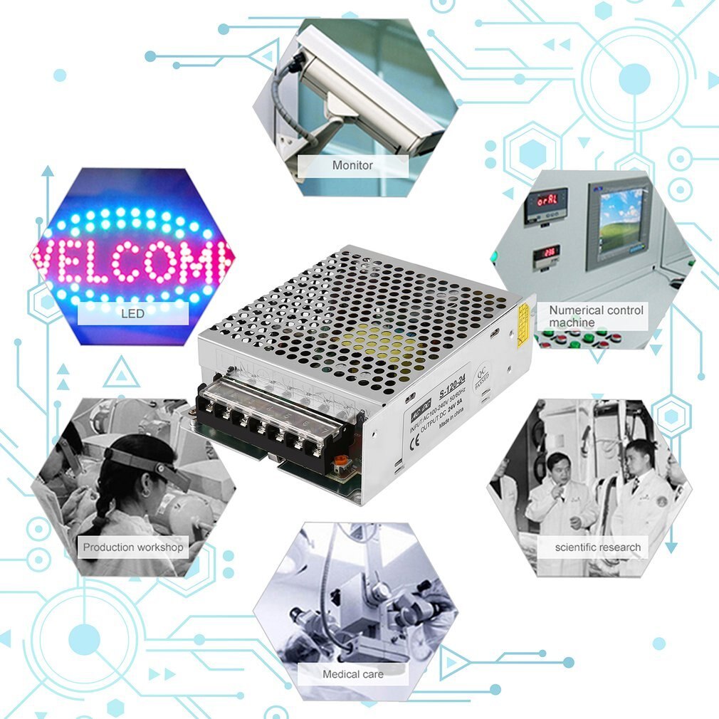 Dc 24V 5A 120W AC100-240V Switch Led Voeding Driver Schakelende Transformator Voor Led Strip Licht display