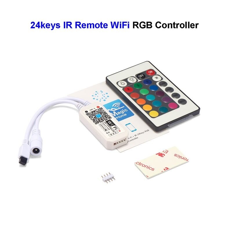 Magic home led controller  dc5v 12v 24v bluetooth wifi rgb/rgbw ir rf led controller för 5050 ws2811 ws2812b pixlar led strip: 24 nycklar ir wifi rgb