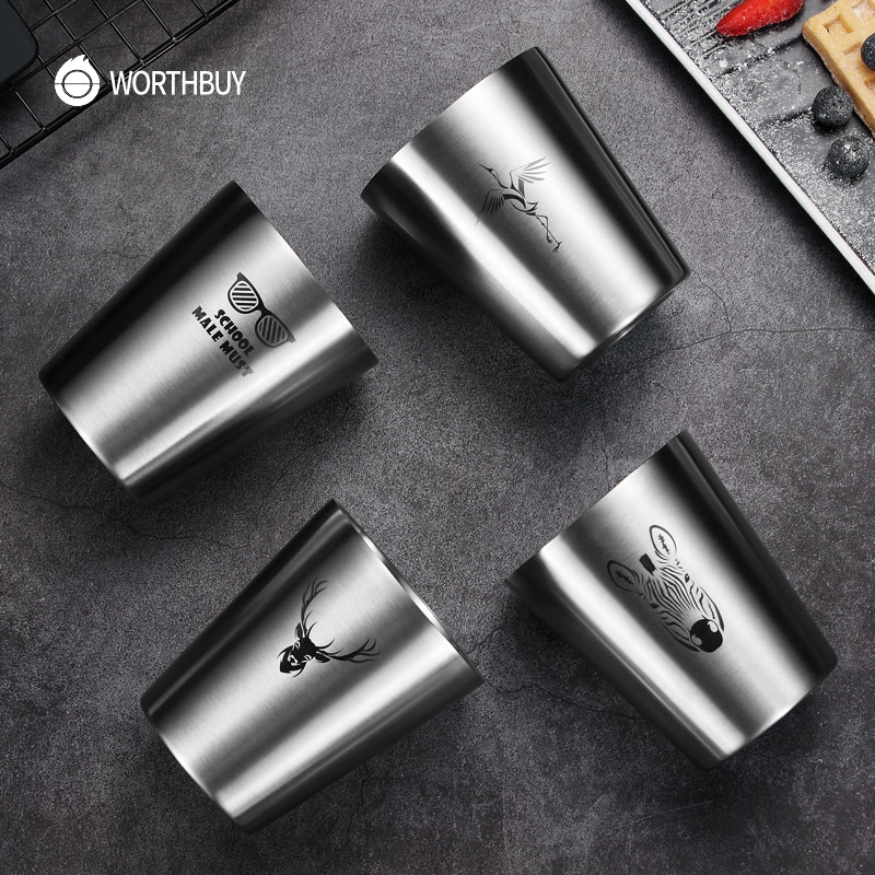 WORTHBUY Nette Muster Bier Becher 18/8 Edelstahl Bier Tasse Kaffee Becher Mit Doppel Wand Küche Drink Für Kinder Wasser Becher