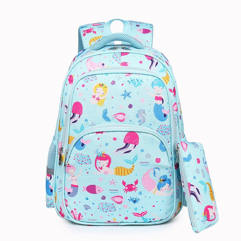 Girl Printing Primary Bookbag Waterproof School Backpacks For Girls Kids School Bags Children Mochila: light blue