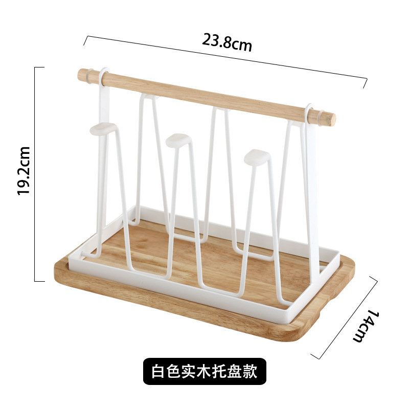 Bottle Drying Rack Cup Drying Holder Drain Cup Rack Bottle Drying Organizer with Wood Handle Upside Down Drain Cup Holder: white-wood tray