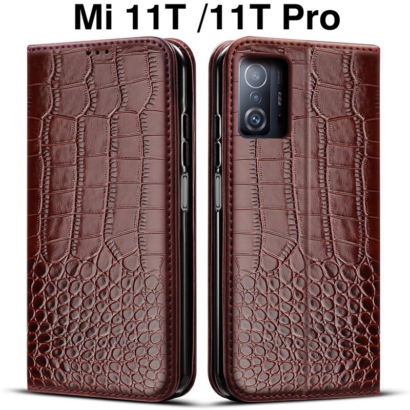 Mi 11t 11 t t11 pro 5g lyxfodral läderkortplats avtagbar plånbok bokskal för xiaomi 11t pro fodral  mi 11 t t11 telefonskal: Mi 11t / Mörkbrun