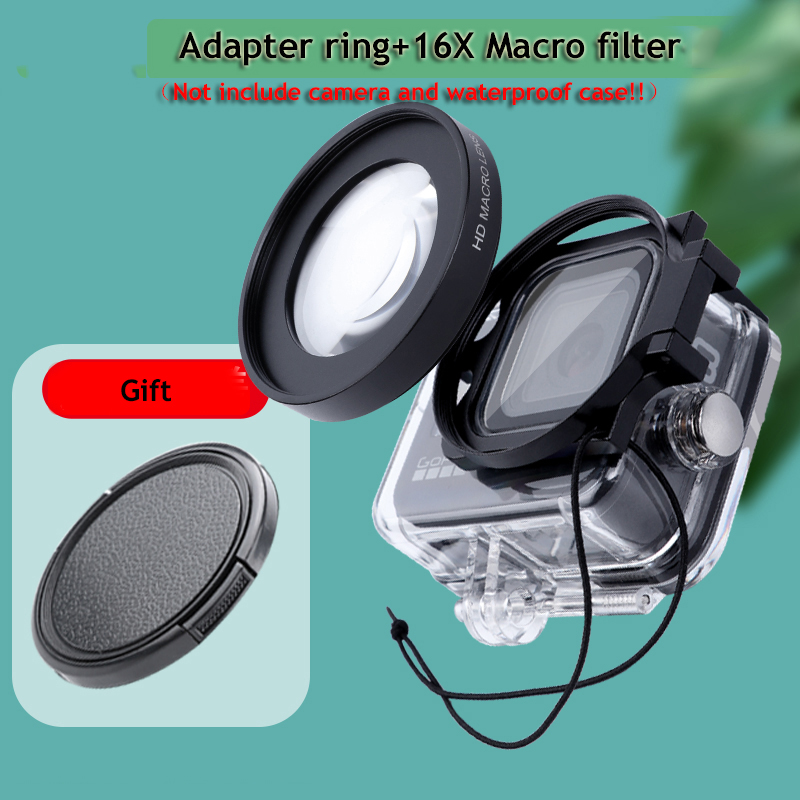 16X Macro Filter for Gopro 10/9/8 Black Original Waterproof Case Diving Red Purple Filter +Adapter Ring+Lens Cap for Gopro 10/9: C