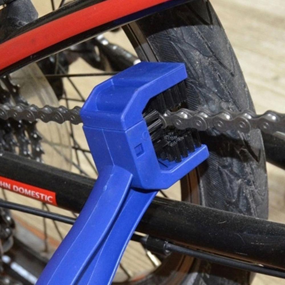 Outil de nettoyage de chaîne de vélo Kit de moto brosse de nettoyage d'entretien de chaîne de vitesse brosse de nettoyage de chaîne à trois côtés