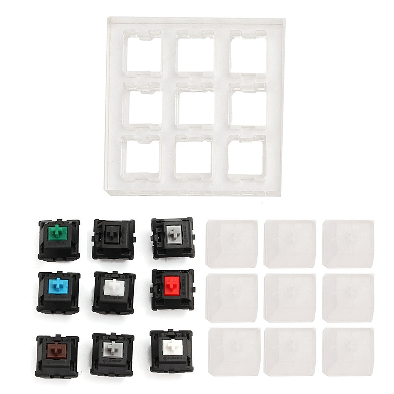9 Cherry MX Switches Keyboard Tester Kit Clear Keycaps Sampler PCB Mechanical Keyboard Translucent Keycaps Testing Tool