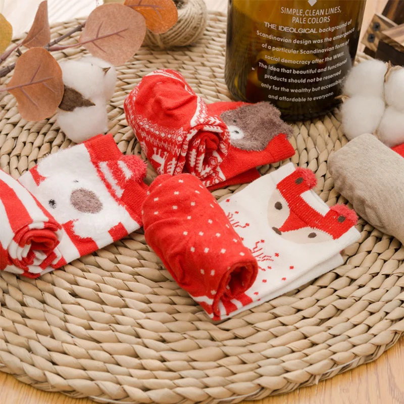 Julesokker dame tegneserie rød elg bjørn rev bomull søte sokker til høst vinter juleår størrelse 34-42