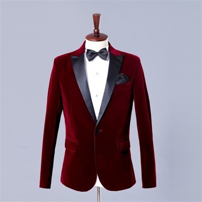 Kungsblå herrklänning kavaj herr fest blazers bröllopsfest klänning herr kavaj herr prestanda kostym kavaj slim masculino: Vinröd / Xl
