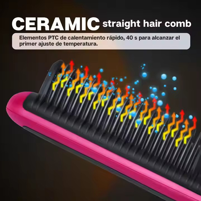Alisador de pelo y barba iónico, peine de cerámica, cepillo eléctrico para alisar y rizar el cabello, herramienta de peinado antiquemaduras de iones negativos