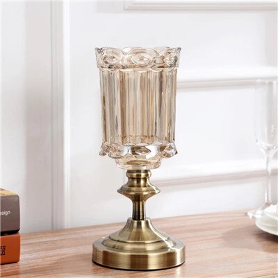 Europæisk retro glasvase metallegering guldvase moderne bord kunstig blomsterflaske boligindretning stue dekoration: Brun d