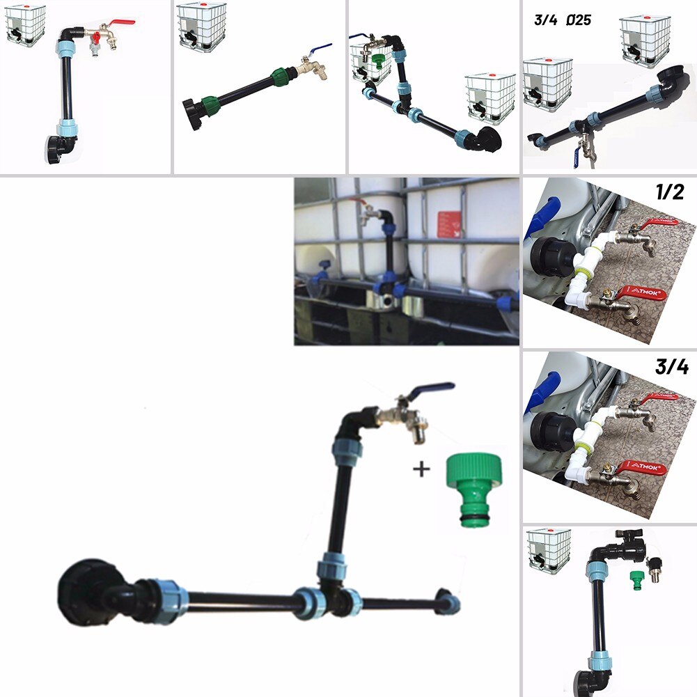 For IBC Adapter Connection Lever Set For 2 Tanks Outlet Tee Connector+Tap Valve PE Connector For Ø25mm Pipe IG S60x6