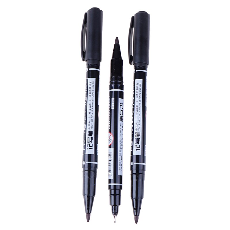 3 stks/pak Twin Tip Permanente Markers, Fijne Punt, (Zwart, Blauw, Rood) Inkt, 0.5mm-1mm: 3pcs black