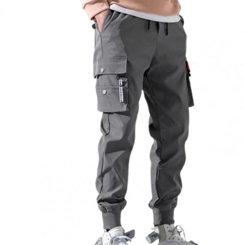 Men Drawstring Strap Elastic Waist Pants Solid Color Thin Male Men Beam Feet Cargo Pants for Daily Life: XL / Grey