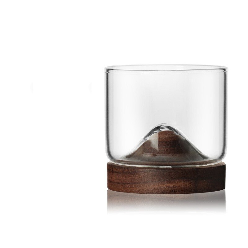 Novelty Barware Transparent Direct To Drinking Wine Decanter Glass Cup Thickening Glass Square Cup With Wood Holder: Black walnut cup