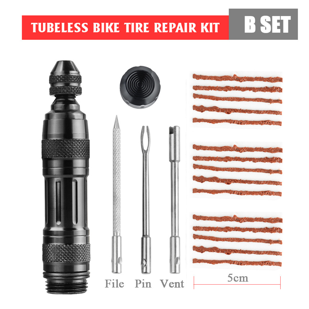 Bicycle Tubeless Tire Repair Kit Tire Portable Urgent Drill Rubber Strips Tyre Puncture Sealant Repair Kit Bicycle Repair Tools: GRAY