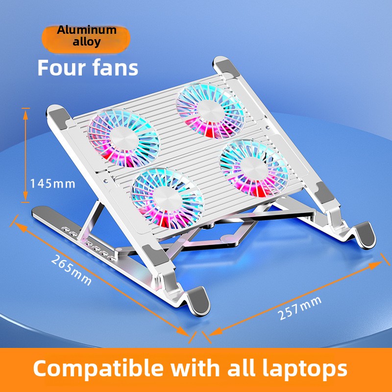 Laptop Cooler Base Stand Foldable Laptop Cooling Pad Portable Adjustable Notebook Stand for 13-17.3 Inch with 4 Fans: WHITE